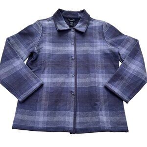 Denim & Co. Plaid Snap Jacket Medium 100% Cotton Blue & Gray Womens Flannel Coat